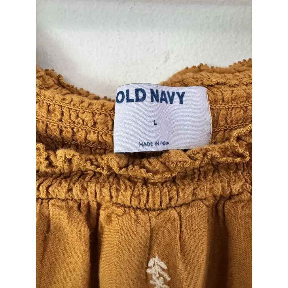 Old Navy Mustard Yellow Smocked Puff Sleeve Peasant Top Women’s Size Large